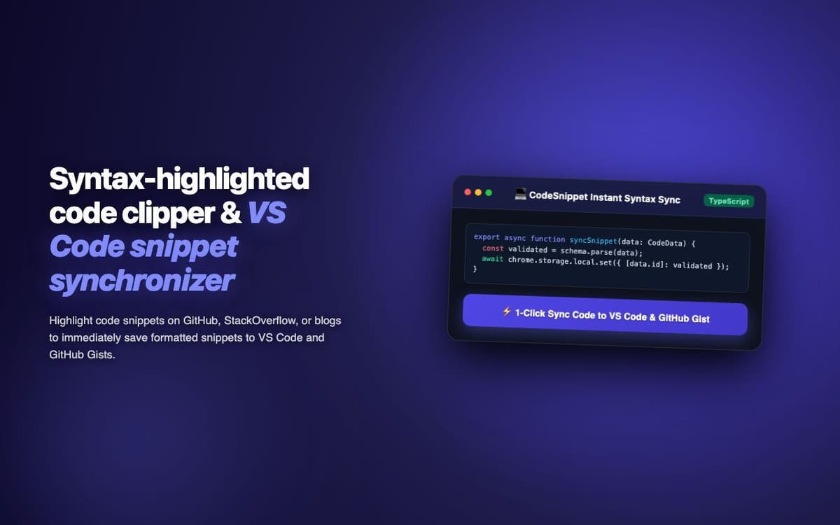 CodeSnippet Sync — Developer Code Snippet Manager Chrome Extension