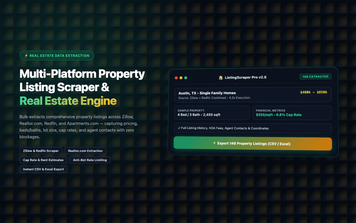 ListingScraper Pro — Multi-Platform Real Estate & Rental Data Extraction Extension